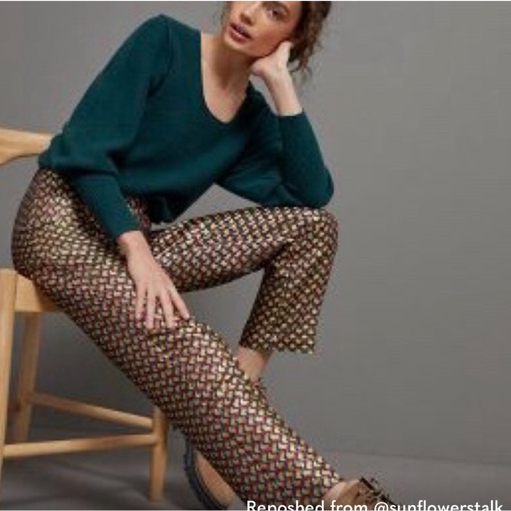 Anthropologie The Essential Slim Pants Metallic Geometric Print Colorful Size 4